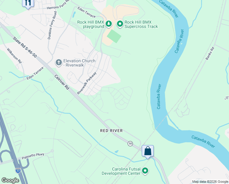 map of restaurants, bars, coffee shops, grocery stores, and more near 801 CAMP OVERLOOK COURT in Rock Hill