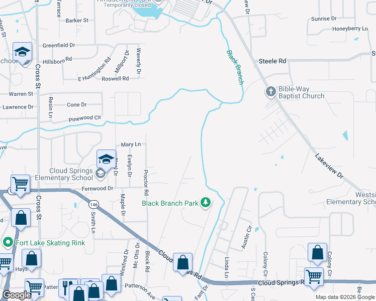 map of restaurants, bars, coffee shops, grocery stores, and more near 499 Glade Road in Rossville