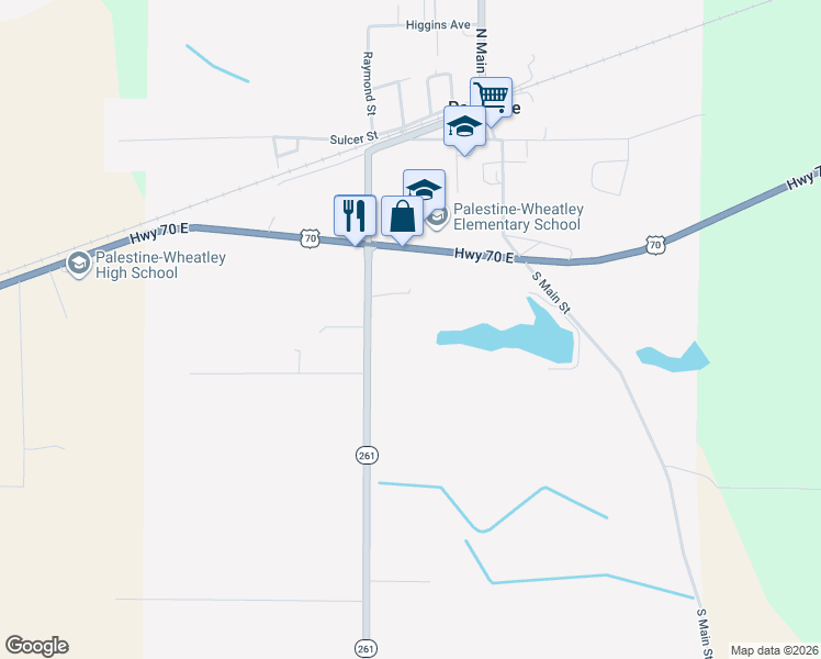 map of restaurants, bars, coffee shops, grocery stores, and more near 200 West Wood Avenue in Palestine