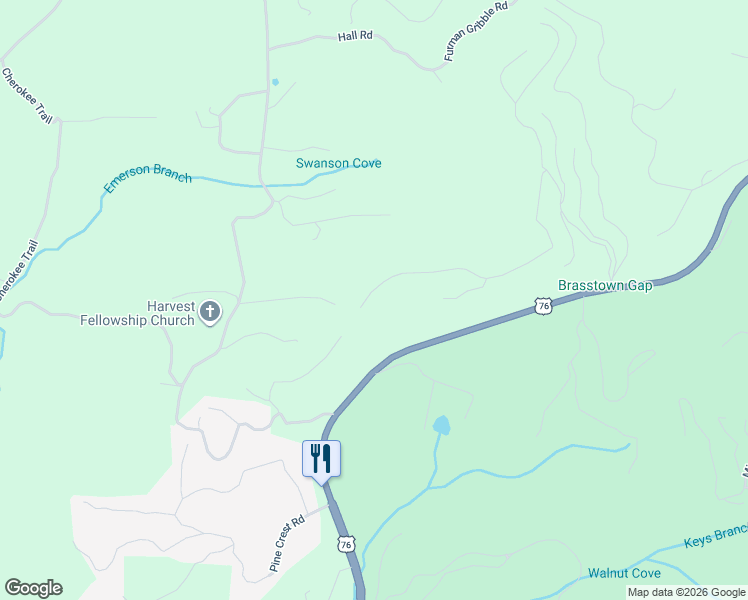 map of restaurants, bars, coffee shops, grocery stores, and more near 1264 Harris Ridge Road in Young Harris
