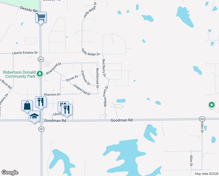 map of restaurants, bars, coffee shops, grocery stores, and more near 7288 Willow Point Drive in Horn Lake