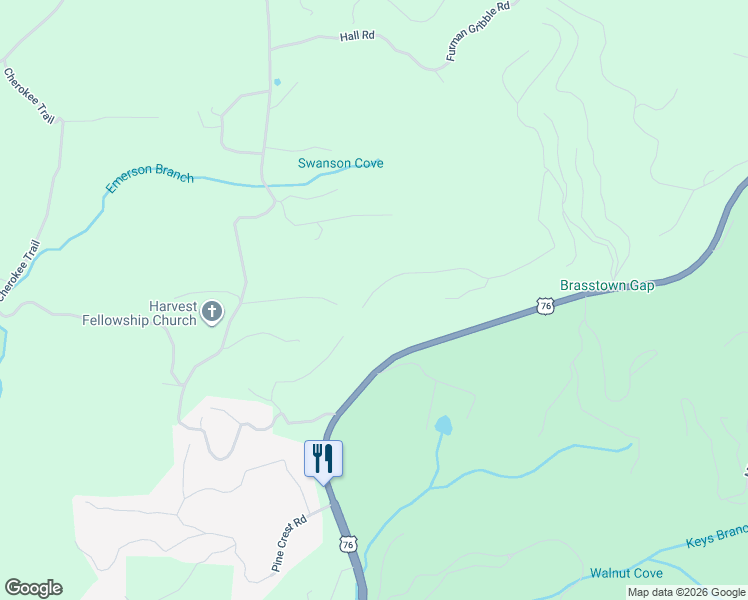 map of restaurants, bars, coffee shops, grocery stores, and more near 1264 Harris Ridge Road in Young Harris