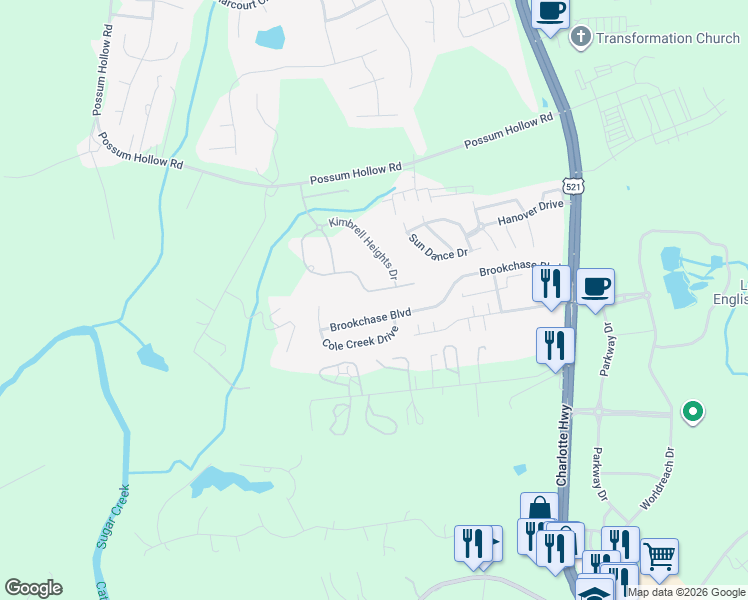 map of restaurants, bars, coffee shops, grocery stores, and more near 7434 Barrington Ridge Drive in Indian Land