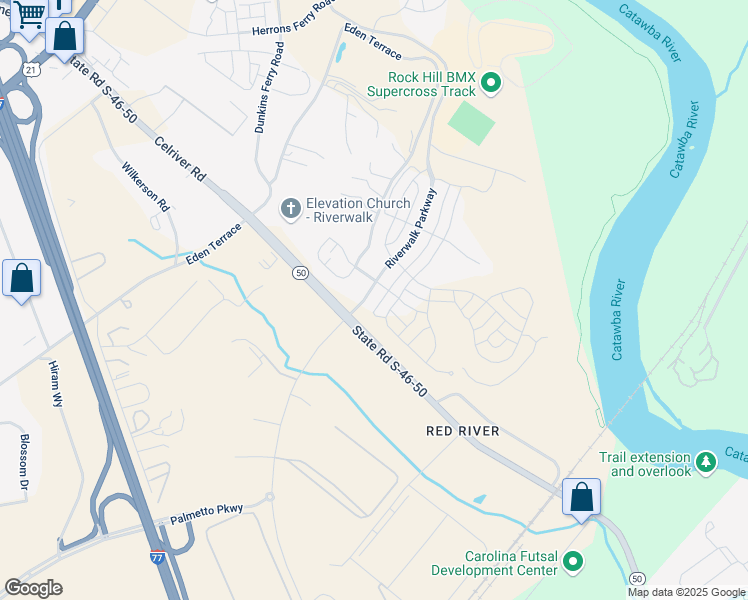 map of restaurants, bars, coffee shops, grocery stores, and more near 323 Luray Way in Rock Hill