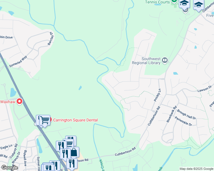 map of restaurants, bars, coffee shops, grocery stores, and more near 2212 Gallberry Lane in Waxhaw