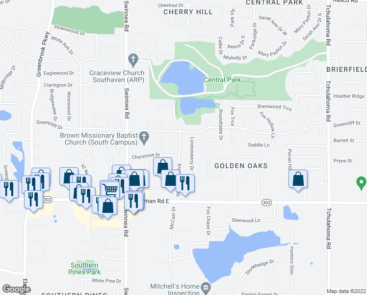 map of restaurants, bars, coffee shops, grocery stores, and more near 7246 Stonegate Boulevard in Southaven