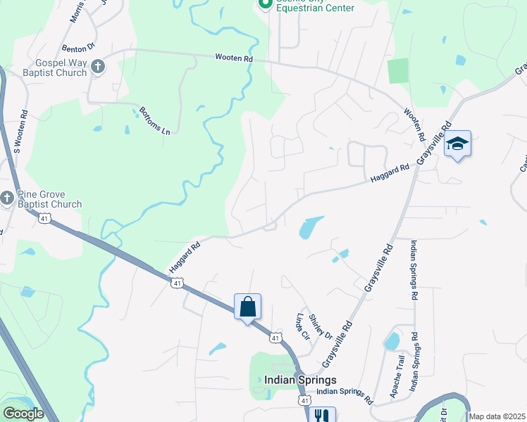 map of restaurants, bars, coffee shops, grocery stores, and more near 61 Flora Lane in Ringgold