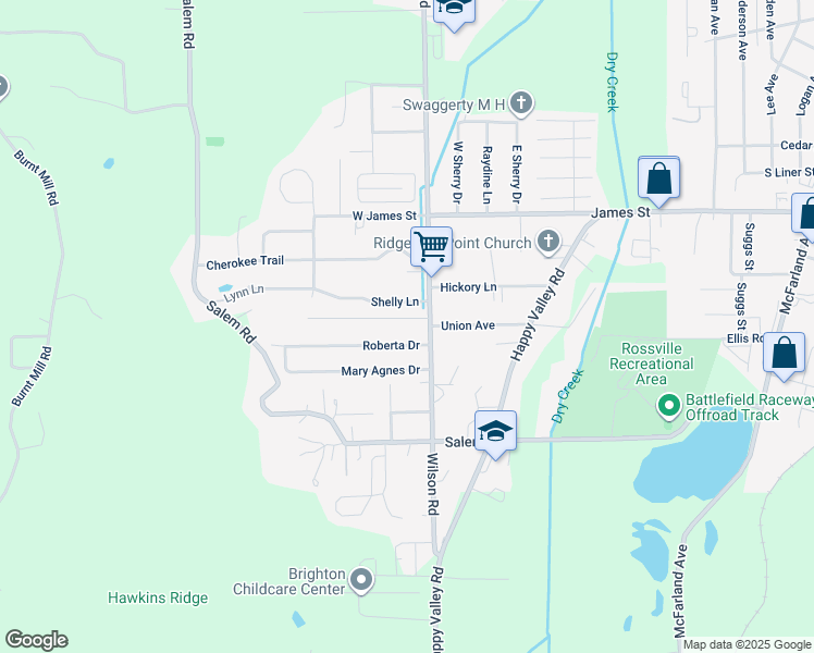 map of restaurants, bars, coffee shops, grocery stores, and more near 703 Fricks Lane in Rossville