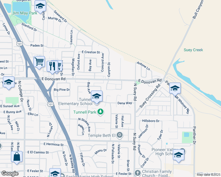 map of restaurants, bars, coffee shops, grocery stores, and more near 1421 Lahr Lane in Santa Maria
