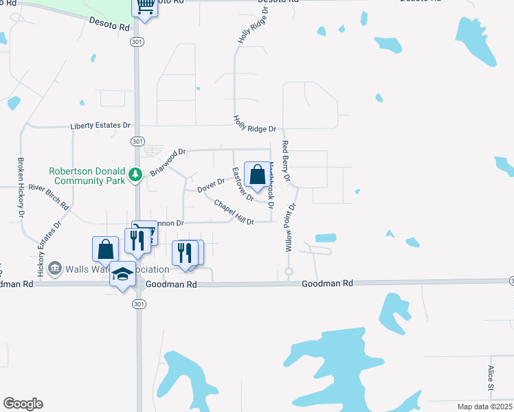 map of restaurants, bars, coffee shops, grocery stores, and more near 7311 Eastover Drive in Horn Lake