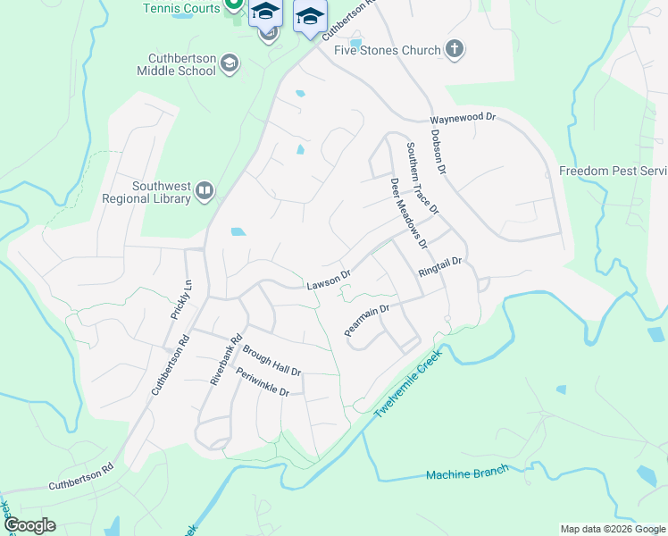 map of restaurants, bars, coffee shops, grocery stores, and more near 1405 Screech Owl Road in Waxhaw