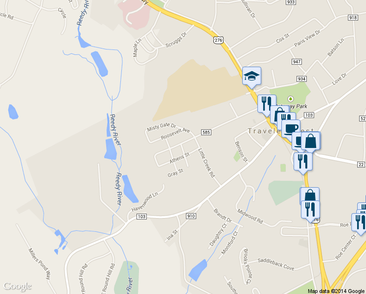 map of restaurants, bars, coffee shops, grocery stores, and more near 3 Bowen St in Travelers Rest