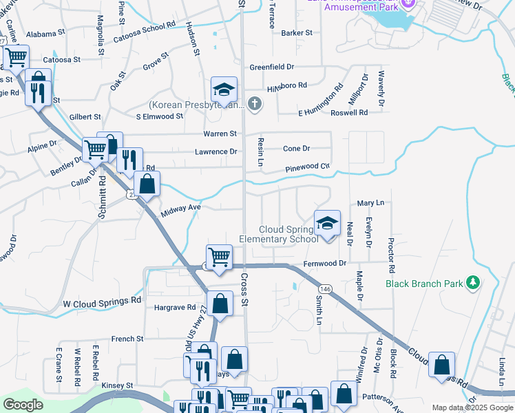 map of restaurants, bars, coffee shops, grocery stores, and more near 97 Edgewood Circle in Fort Oglethorpe