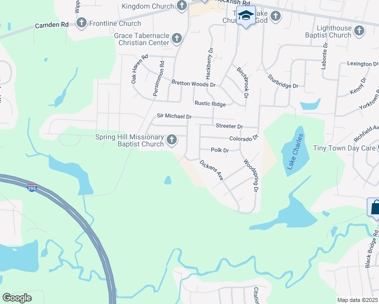 map of restaurants, bars, coffee shops, grocery stores, and more near 4025 Princess Amelia Lane in Hope Mills