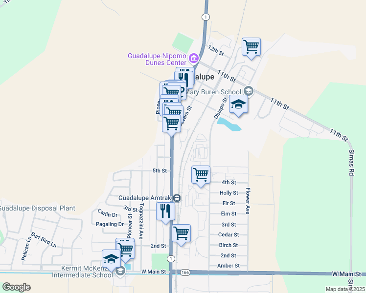 map of restaurants, bars, coffee shops, grocery stores, and more near 738 Olivera Street in Guadalupe