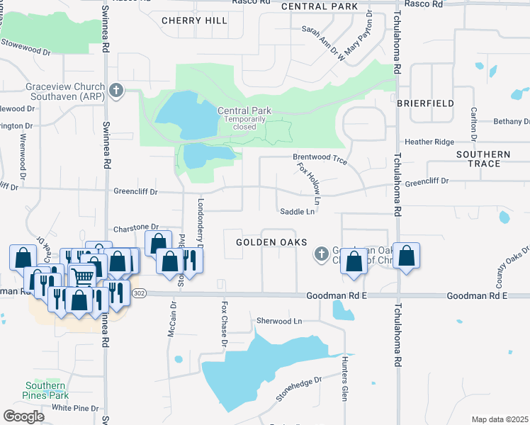 map of restaurants, bars, coffee shops, grocery stores, and more near 7300 Fox Trace Cove in Southaven