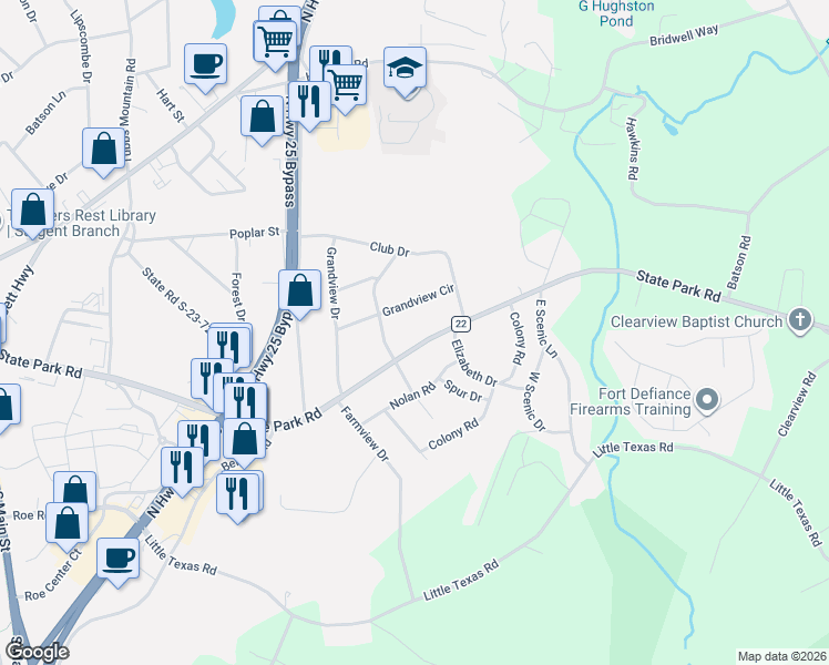 map of restaurants, bars, coffee shops, grocery stores, and more near 6 State Road S-23-948 in Travelers Rest