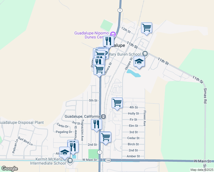 map of restaurants, bars, coffee shops, grocery stores, and more near 738 Olivera Street in Guadalupe