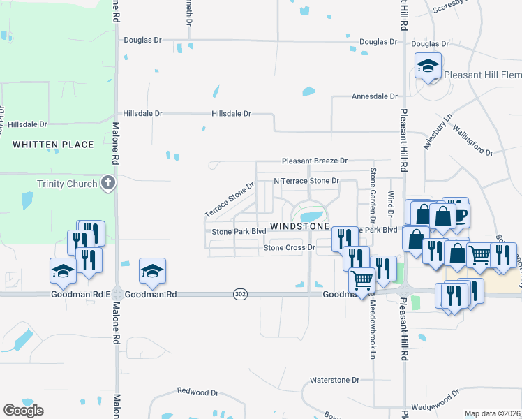 map of restaurants, bars, coffee shops, grocery stores, and more near 7255 Corner Stone Drive in Olive Branch