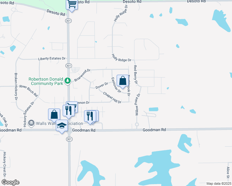 map of restaurants, bars, coffee shops, grocery stores, and more near 7327 Eastover Cove in Horn Lake