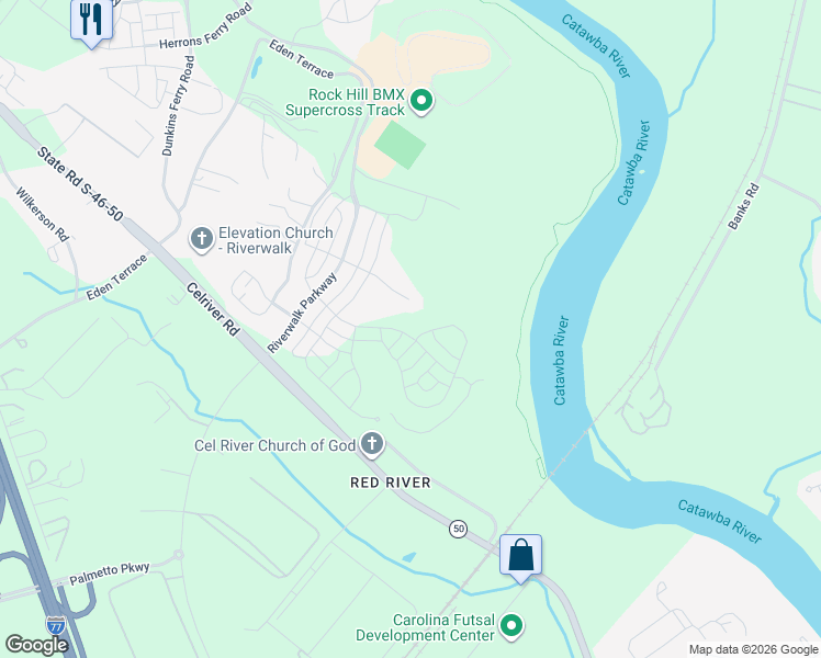 map of restaurants, bars, coffee shops, grocery stores, and more near 801 CAMP OVERLOOK COURT in Rock Hill