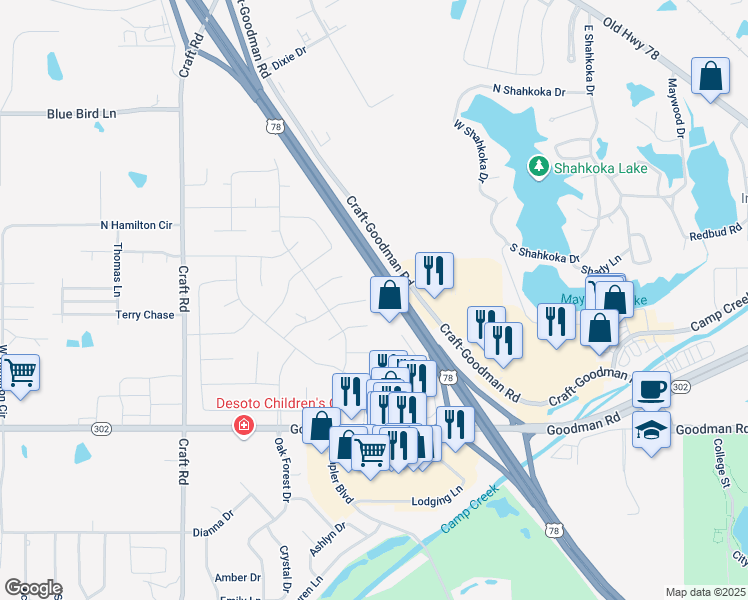 map of restaurants, bars, coffee shops, grocery stores, and more near 7444 Holly Grove Drive in Olive Branch