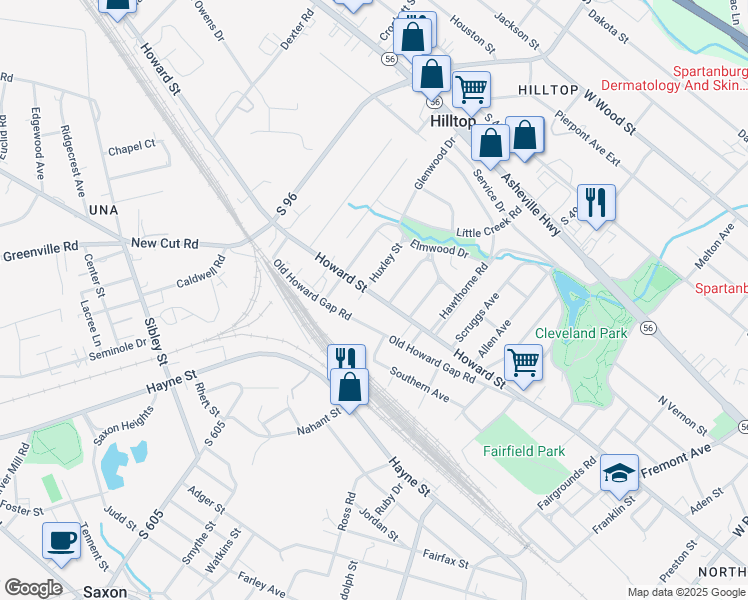 map of restaurants, bars, coffee shops, grocery stores, and more near 1068 Howard Street in Spartanburg