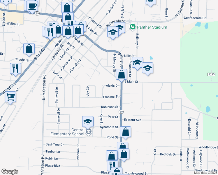 map of restaurants, bars, coffee shops, grocery stores, and more near 19 Alexis Drive in Cabot