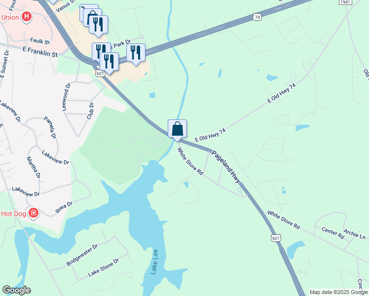 map of restaurants, bars, coffee shops, grocery stores, and more near 1711 White Store Road in Monroe