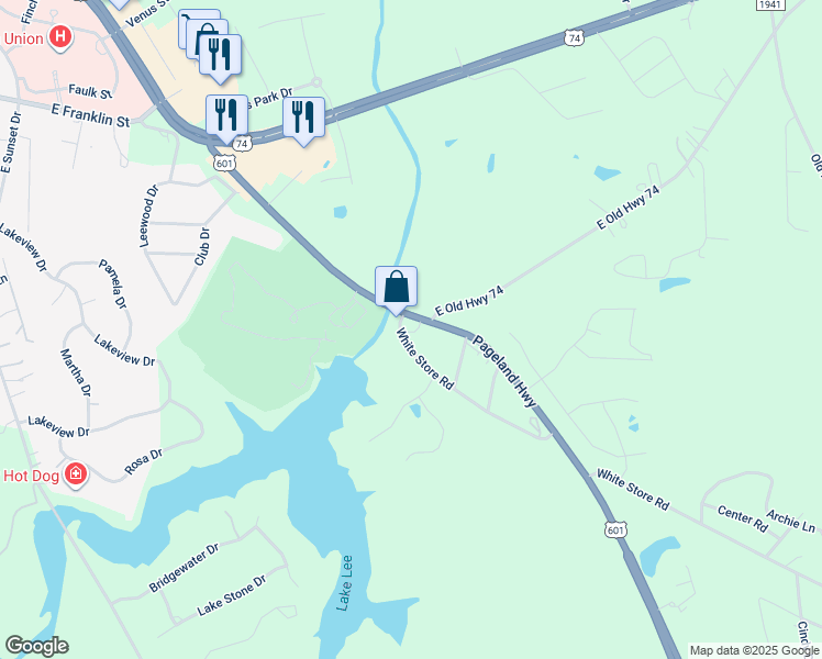 map of restaurants, bars, coffee shops, grocery stores, and more near 1711 White Store Road in Monroe