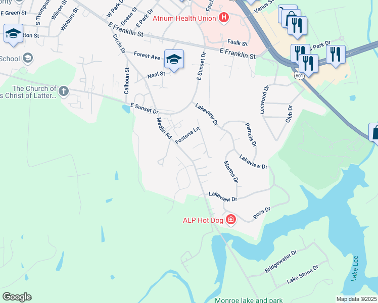 map of restaurants, bars, coffee shops, grocery stores, and more near 1300 Solitaire Court in Monroe