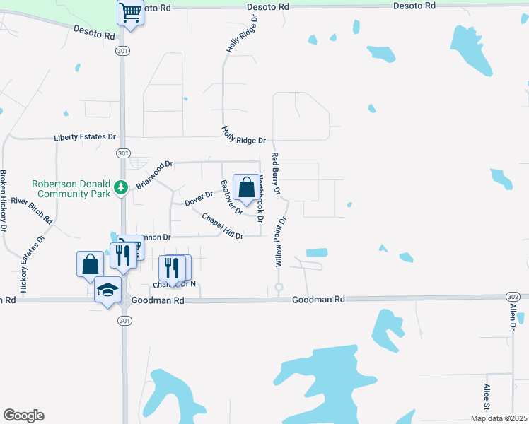 map of restaurants, bars, coffee shops, grocery stores, and more near 7290 Northbrook Drive in Horn Lake