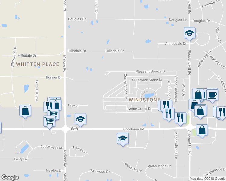 map of restaurants, bars, coffee shops, grocery stores, and more near 4505 Terrace Stone Drive in Olive Branch