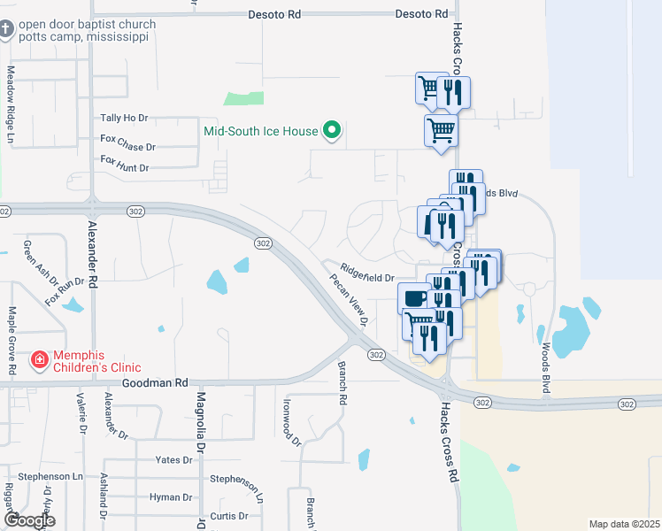 map of restaurants, bars, coffee shops, grocery stores, and more near 10699 Pecan View Drive in Olive Branch