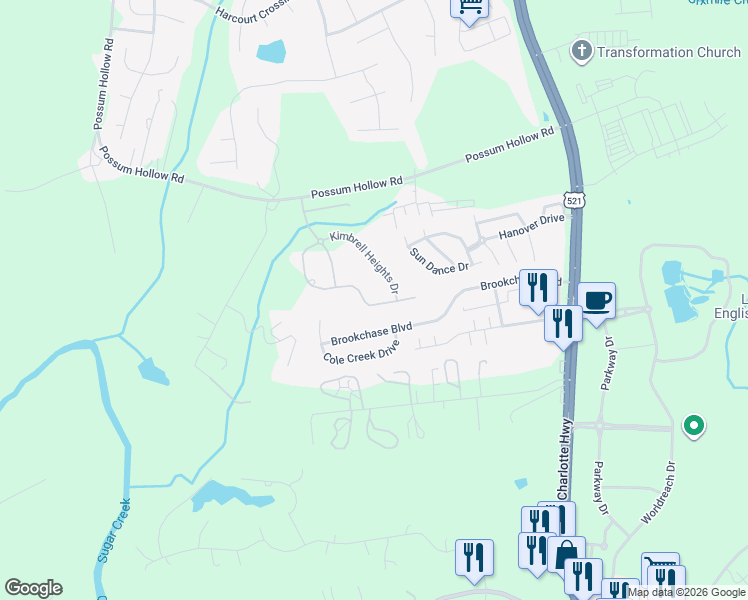 map of restaurants, bars, coffee shops, grocery stores, and more near 7434 Barrington Ridge Drive in Indian Land