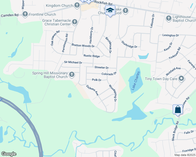 map of restaurants, bars, coffee shops, grocery stores, and more near 4000 Polk Drive in Hope Mills