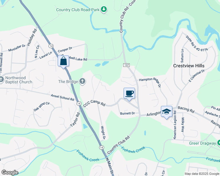 map of restaurants, bars, coffee shops, grocery stores, and more near 411 CCC Camp Road in Greer