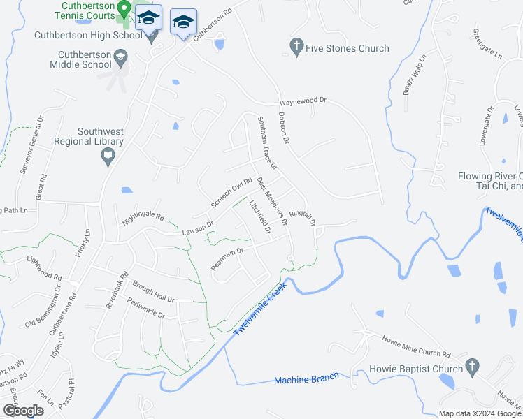map of restaurants, bars, coffee shops, grocery stores, and more near 3817 Litchfield Drive in Waxhaw