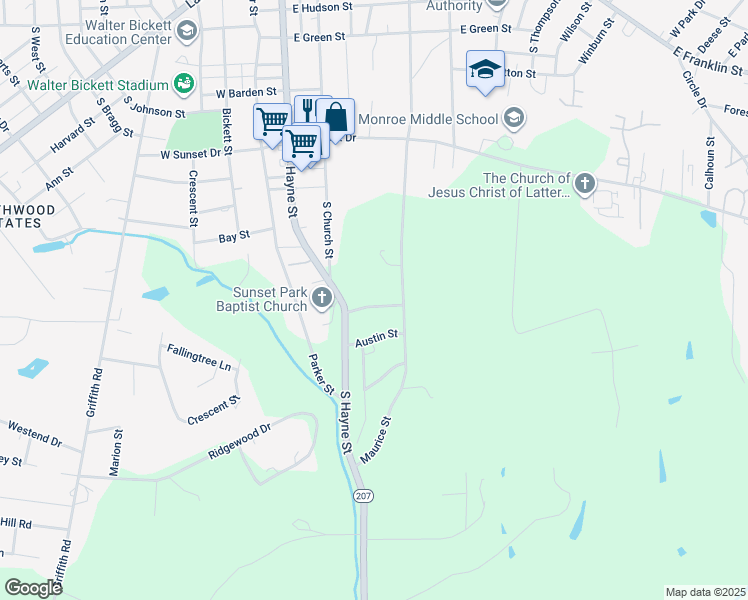 map of restaurants, bars, coffee shops, grocery stores, and more near 309 Culpepper Street in Monroe