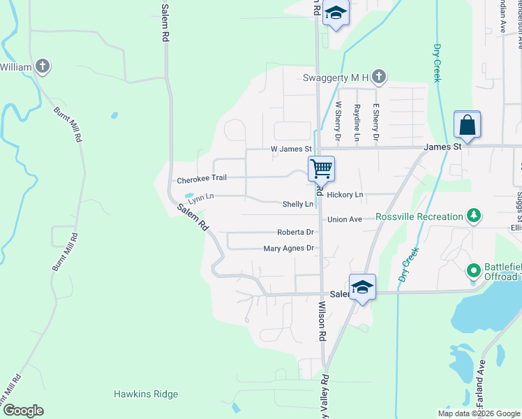 map of restaurants, bars, coffee shops, grocery stores, and more near 721 Fricks Lane in Rossville