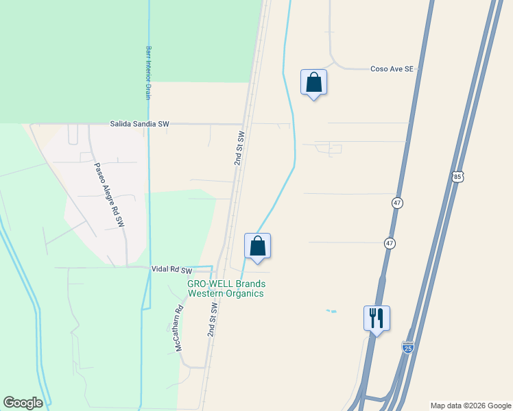 map of restaurants, bars, coffee shops, grocery stores, and more near 8700 Bates Road Southeast in Albuquerque