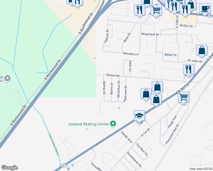 map of restaurants, bars, coffee shops, grocery stores, and more near 24 Murray Drive in Cabot