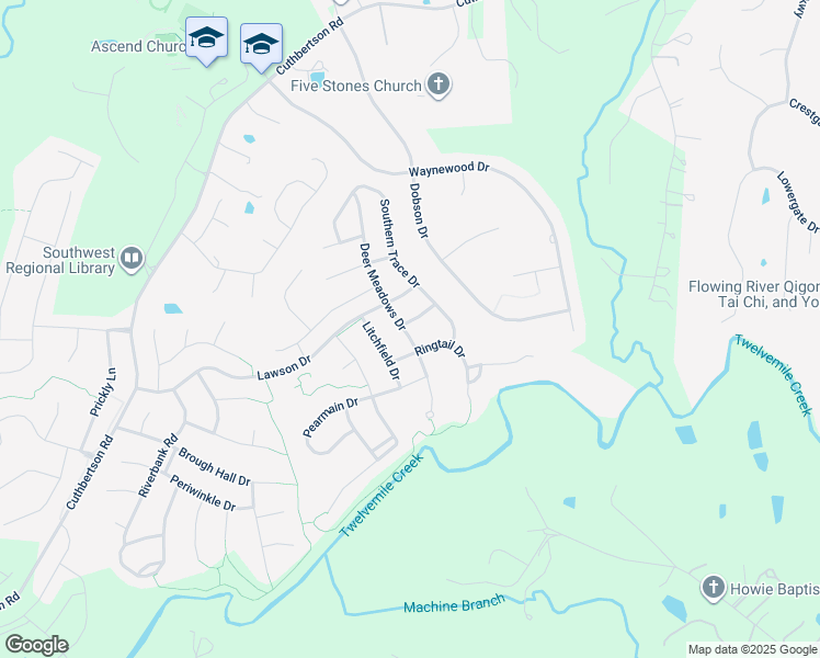 map of restaurants, bars, coffee shops, grocery stores, and more near 3000 Sewee Lane in Waxhaw