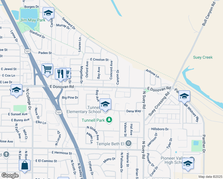 map of restaurants, bars, coffee shops, grocery stores, and more near 1310 East Lee Drive in Santa Maria