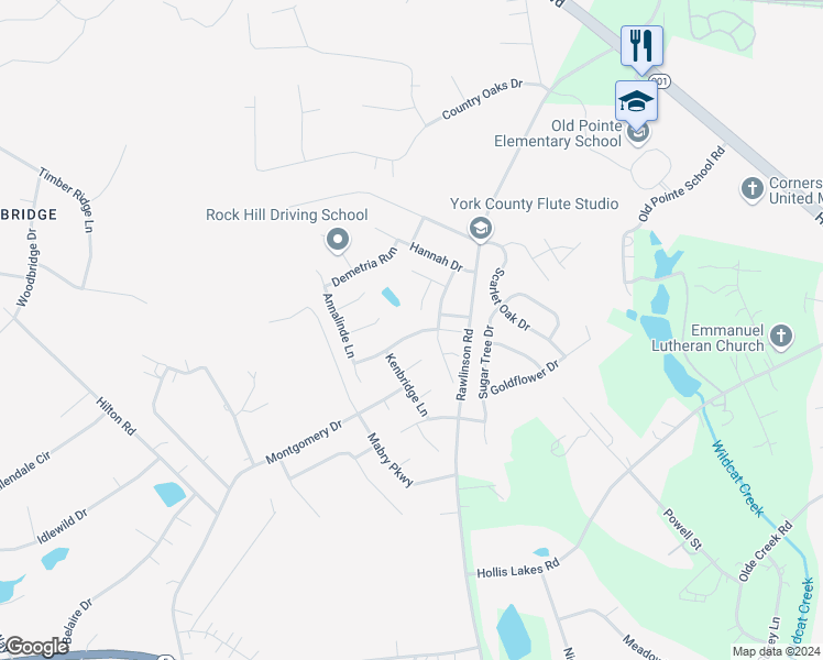 map of restaurants, bars, coffee shops, grocery stores, and more near 4652 Madeline Drive in Rock Hill