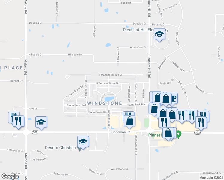 map of restaurants, bars, coffee shops, grocery stores, and more near 7324 Wind Park Drive East in Olive Branch