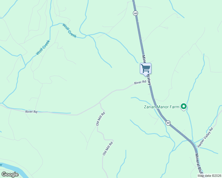 map of restaurants, bars, coffee shops, grocery stores, and more near 2975 River Road in Mineral Bluff