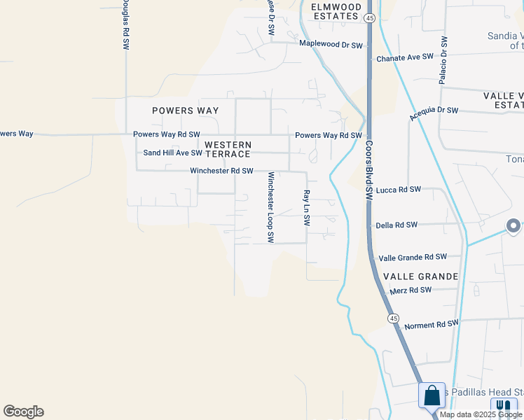 map of restaurants, bars, coffee shops, grocery stores, and more near 6845 Jacqueline Drive Southwest in Albuquerque