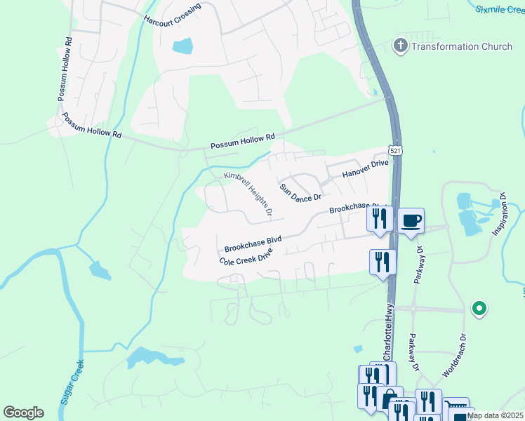 map of restaurants, bars, coffee shops, grocery stores, and more near 6064 Kimbrell Heights Drive in Indian Land
