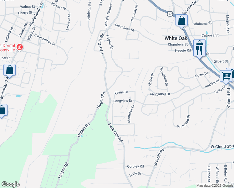 map of restaurants, bars, coffee shops, grocery stores, and more near 426 Evans Drive in Rossville